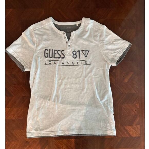 Guess 81? Los Angeles Men’s Henley T-Shirt XL White Gray Trim Embroidered Logo - Picture 7 of 16